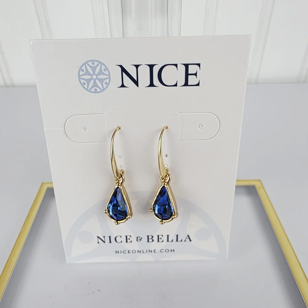 Gold Plated Elegant Blue and‎ Gold Teardrop Earrings